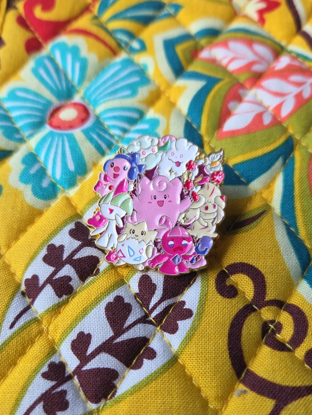 Pink Pokémon Happy Face Enamel Pin - Cute Group Design